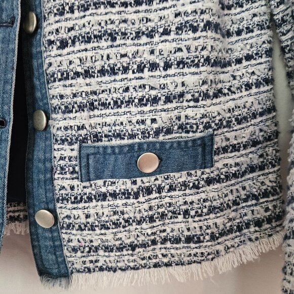 ECRU cropped Jacket Sz XS Denim, Tweed and Fringed - Picture 2 of 10